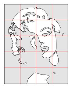 a drawing of a man's face is shown in the grids above it