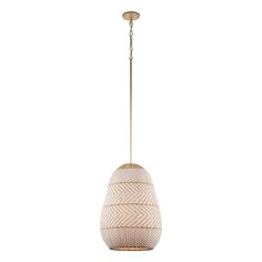 a white and gold pendant light hanging from the ceiling