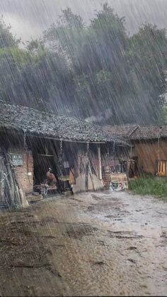 an image of a village in the rain