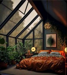 an image of a bedroom setting with plants