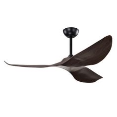 a ceiling fan that is black and brown