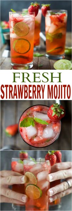 fresh strawberry mojito with limes and mint on the rim, served in glasses