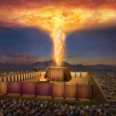 an artist's rendering of a massive explosion in the sky over a desert town