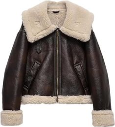 LY VAREY LIN Women Faux Leather Jacket with Faux Fur Lining Warm Winter Biker Coat Leather Jacket With Sherpa, Brown Winter Jacket, Faux Leather Jacket Women, Dirndl Outfit, Biker Coat, Bandeau Tops, Mini Robes, Fall Fits