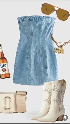 Denim Top Country Outfit, Denim Skirt Country Concert Outfit, Megan Moroney Concert Outfits Blue, Stagecoach Outfit Denim, Concert Dress Outfit, Morgan Wallen Concert Outfit, Woman’s Country Concert Outfit, Country Concert Dress