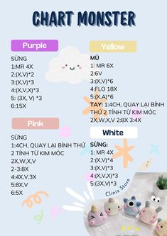 the chart shows how to make crochet monsters