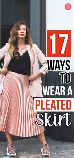 How To Wear A Pleated Skirt, Pleated Skirt Outfit Ideas, Black Pleated Skirt Outfit, Pleated Midi Skirt Outfit, Pleated Skirt Outfits, Blue Skirt Outfits, Pink Skirt Outfits