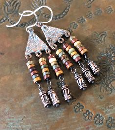 Boho Rustic Copper Tribal Red Creek Jasper Dangle Earrings Sterling silver wires 2.25" Long. Bo Ho, Red Creek Jasper, Mixed Media Jewelry, Earrings Sterling Silver, Silver Wire, Sterling Silber, Sterling Silver Earrings, Jewelry Earrings Dangle, Dangle Drop Earrings