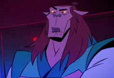 an animated character with long hair and red eyes looking at the camera while standing in a dark room