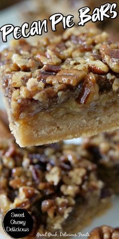 pecan bars stacked on top of each other