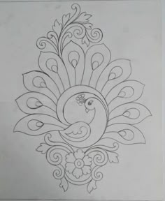 a drawing of a peacock with swirls on it