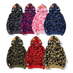 Coat Streetwear, Bape Shark, Bape Hoodie, Sport Jacket Men, Hoodie Full Zip, Camouflage Hoodie, Camouflage Jacket, Camo Hoodie, Legging Sport