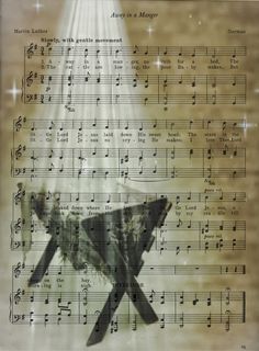 an airplane is flying over sheet music