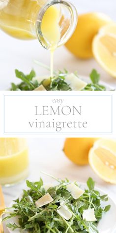 You're 4 staple ingredients away from Lemon Vinaigrette! This simple salad dressing has bright flavor. Just combine, shake and toss with fresh greens! Lemon Vinaigrette Recipe, Salad With Lemon Vinaigrette, Fit Meals, Arugula Salad Recipes, Salad With Lemon, Julie Blanner, Vinaigrette Recipe, One Pot Dinners, Refreshing Food