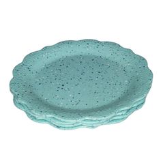 three blue plates stacked on top of each other with speckles in the middle