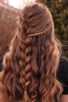 Part Up Wedding Hair, Half Up Half Down Hair Styles Curly, Half Up Hair With Braid, Braids For Layered Hair, Elven Braids, Nordic Hairstyles Women, Crazy Braids Hairstyles, Cute Braid Ideas, Celtic Hairstyles