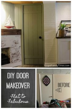 four different pictures with the words diy door makeover