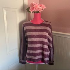 Purple And Lavender Striped Open Knit Sweater Nwt, Size L/Xl Pit To Pit 21” Shoulder To Hem 23” Super Cute - Need A Shirt Underneath It Relaxed Fit White Long Sleeve Sweater, Rosé Black And White, Chunky Cable Knit Sweater, Dolman Sleeve Sweater, Boden Women, Cashmere Sweater Women, Open Knit Sweater, Tie Dye Sweatshirt, Boatneck Sweater