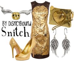 a dress and shoes are shown with the words, by disneylanda snitch