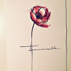 a drawing of a red flower with the word monochrome written in black on it