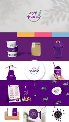 the logo and branding design for an ice cream shop, with different colors on it