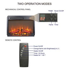 an electric fireplace with two operation modes and remote control, including thermostaer