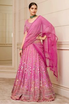 A lehenga-saree in sheer silk and tulle that is hand-embroidered in Fuchsia Fuschia Lehenga, Bridesmaid Saree, Plus Size Bride, Hijab Bride, Muslim Bride, Bridal Dress Fashion, Tarun Tahiliani, Lehenga Saree, Indian Clothes