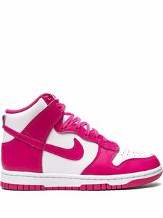 Pink Nike High Dunks, Hot Pink Nike Dunks, Pink Nike High Tops, Dunk High Pink Prime, Nike Tenis, Pink High Tops, Nike High Tops, Preppy Shoes, Silver Sneakers