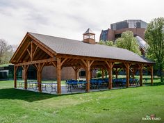 Here is a 30' x 50' Bitterroot Pavilion we raised at a college campus in Danbury, CT. The Bitterroot Pavilion is designed with commercial and municipal use in mind, and the king post trusses and clear span design can accommodate several people with ease. 
.
#thebarnyard #thebarnyardstore #timberframepavilion #timberframepavilions #mortiseandtenon #postandbeam #authenticjoinery #joinery #timberframe #timberframing #oakpegs #pavilion #pavilions #bitterroot #clearspan #timbertruss #kingpost 3d Design Software, Natural Building, Wood Joinery, Oak Hardwood