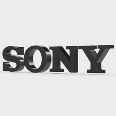 the word sony is shown in black and white letters on a light gray background with shadows