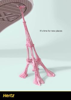 the eiffel tower is made out of pink plastic