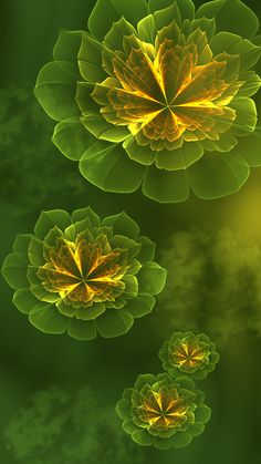 an abstract image of yellow and green flowers