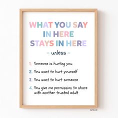 a framed poster with the words, what you say in here stays in here unless