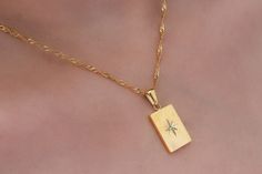 18K Gold-Filled North Star Rectangle Necklace| Gold Starburst Charm Necklace| Gold Chain Necklace With Starburst Pendant| Necklace for Women. MATERIAL: 18K Gold-Filled     CLOSURE : Lobster Claw MEASUREMENT   :  Necklace Length : 42cm+6.5cm/16.5+2.5 inches (Adjustable) Pendant Size        : 1 cmx 2 cm Waterproof: Durable and resistant to water, perfect for everyday wear. Hypoallergenic: All our jewelry are free of Nickel and Lead. Packaging: Comes in a gift bag, ready to be gifted to the special Celestial Gold Jewelry With Rectangular Pendant, North Star Pendant Necklace, Northstar Necklace, Gold Starburst Necklace With Star Charm, Elegant 14k Gold-filled Necklace With Star Charm, Xoxo Necklace, Heart Jewelry Set, Starburst Pendant, Rectangle Necklace