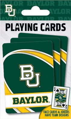 two green and yellow playing cards with the word,'b'in white on them