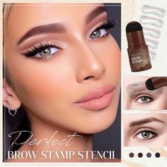 Perfect Brows Stencil & Stamp Kit – TrendyHomii Uneven Eyebrows, Brow Stamp, Brow Stencils, Eyebrow Stamp, Filling In Eyebrows, Eye Brows, Fill In Brows, Eyebrow Makeup Tips, Eyebrow Kits