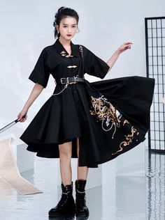 ❤︎Dragon Embroidery Chinese Taste Styled Dress❤︎ China Fashion Street Style, Chinese Outfits Modern, Techwear Dress, Japanese Dress Modern, Chinese Dress Modern, Dragon Embroidery, Dragons Clothes