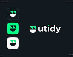 the logo for utidy is shown in three different colors and shapes, including an arrow
