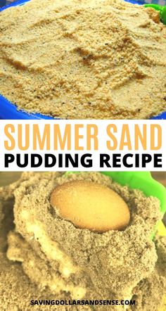 two pictures with the words summer sand pudding recipe