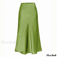 Olivia Mark - Satin Elastic High-Waisted Solid Color Split Midi Skirt Split Midi Skirt, Satin Midi Skirt, Brown Outfit, Denim Midi Skirt, Floral Print Blouses, Green Skirt, Types Of Skirts, Beige Color, Printed Blouse