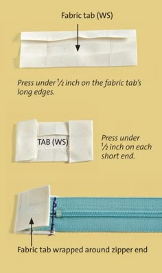 instructions for how to fold fabric around zippers