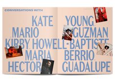 an open book with blue text and pictures on the front cover that reads conversations with kate mario, krispy hovel - baptiste, berto, berio,