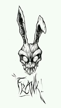 a drawing of an evil bunny head