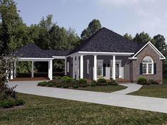 this is an artist's rendering of the front elevation of these ranch house plans