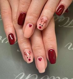 1. Festive Reindeer Accents with Deep Red Polish Reindeer Nails, Diy Reindeer, White Nail Art