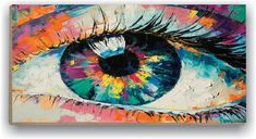 an eye painted on canvas with colorful colors