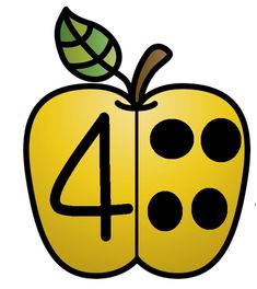 an apple with the number four drawn on it