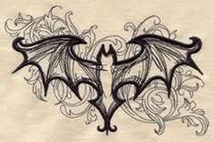 a drawing of two bats with swirls on them