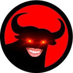 an evil demon with glowing eyes in front of a red circle