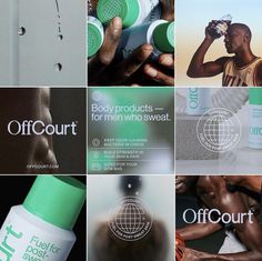 the collage shows several different types of products and their names on them, including men's sportswear